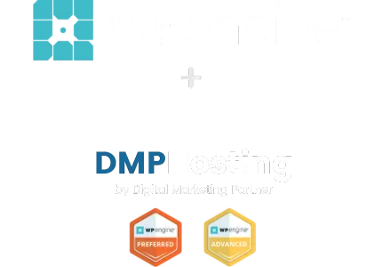 WP Engine plus DMPHosting 430x300 White background Image with transparent background for DMPHosting illustrating partnership with WP Engine